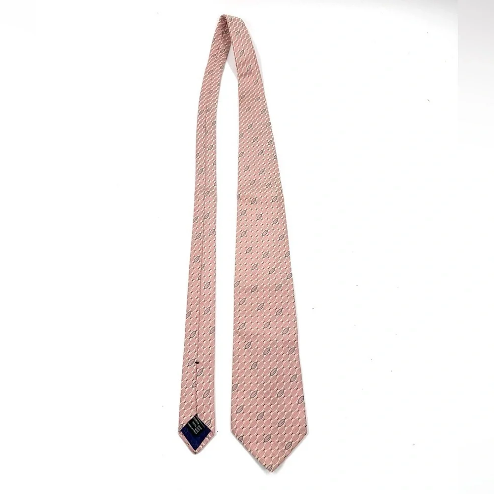 Gucci 100% Silk Tie Pink Pointed With Monogram G Made In Italy Oval Pattern